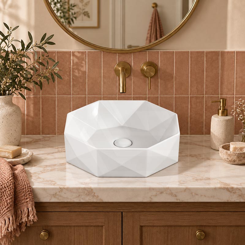 Above Counter Ceramic Basin Special Shape for Bathroom 420x420x130mm - Gloss White