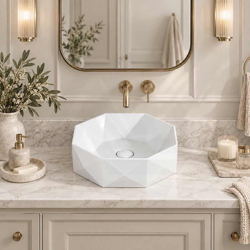 Above Counter Ceramic Basin Special Shape for Bathroom 420x420x130mm - Gloss White