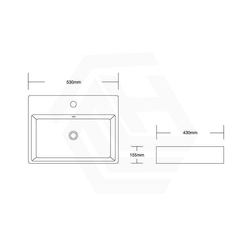 Infinity Rectangle Ceramic Above Counter Basin with Overflow 530x430x155mm - Gloss White
