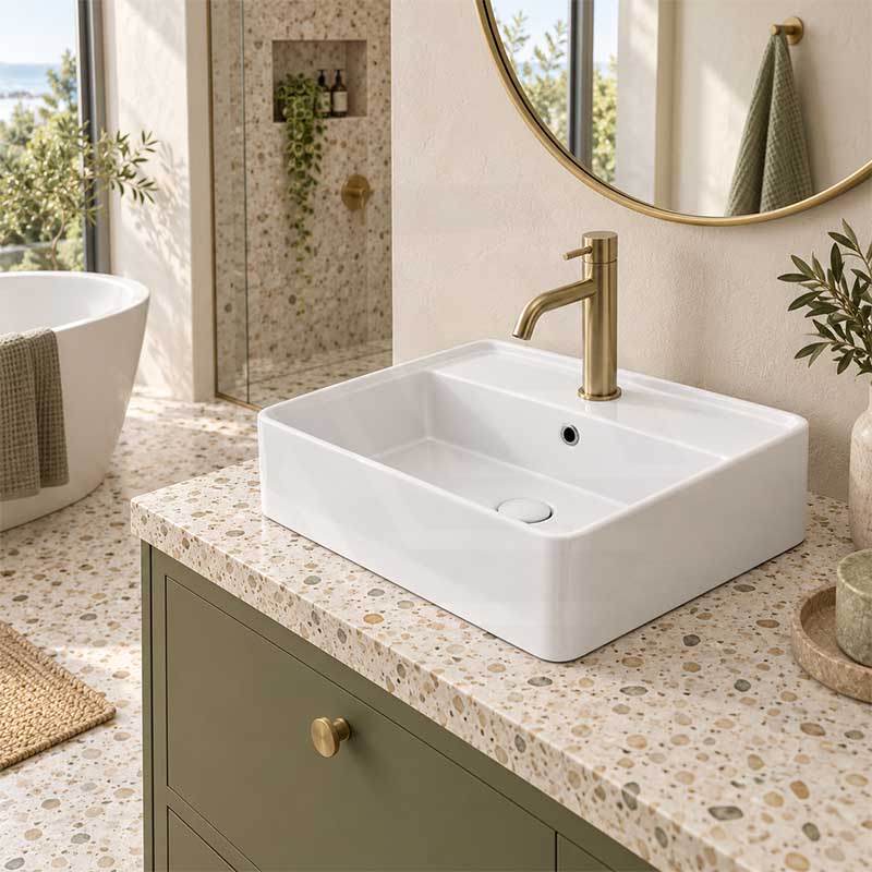 Infinity Rectangle Ceramic Above Counter Basin with Overflow 530x430x155mm - Gloss White