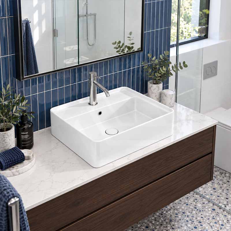 Infinity Rectangle Ceramic Above Counter Basin with Overflow 530x430x155mm - Gloss White