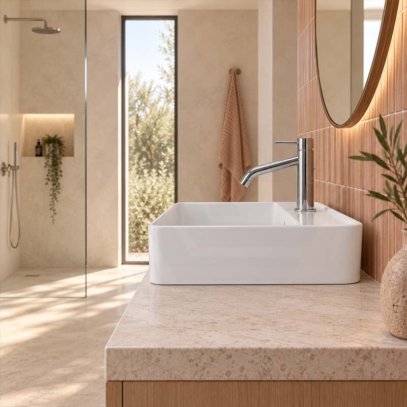 Infinity Rectangle Ceramic Above Counter Basin with Overflow 530x430x155mm - Gloss White