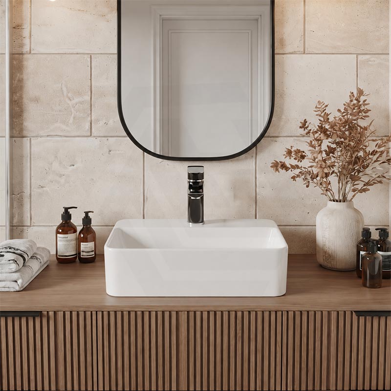 Rectangular Ceramic Above Counter Basin With Tap Hole 365x255x110mm - Gloss White