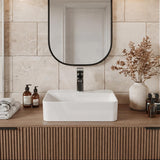 Rectangular Ceramic Above Counter Basin With Tap Hole 365x255x110mm - Gloss White