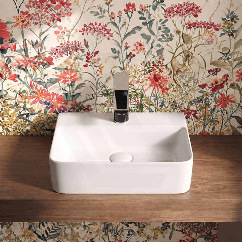 Rectangular Ceramic Above Counter Basin With Tap Hole 365x255x110mm - Gloss White