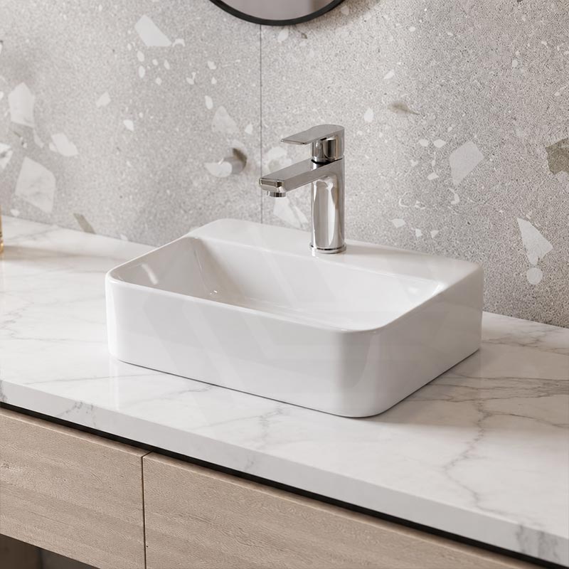 Rectangular Ceramic Above Counter Basin With Tap Hole 365x255x110mm - Gloss White