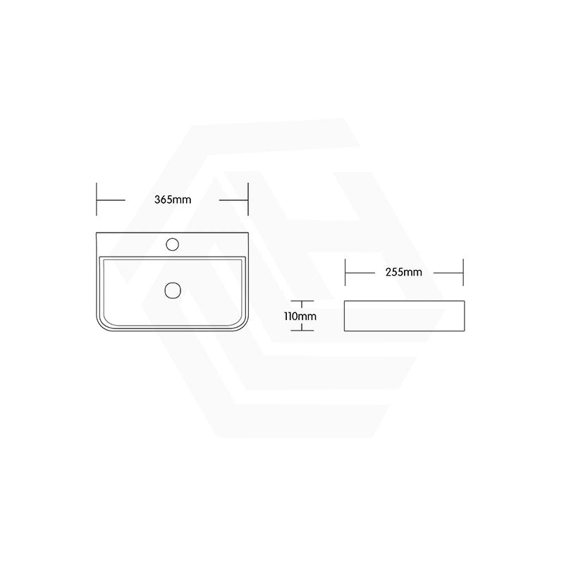 Rectangular Ceramic Above Counter Basin With Tap Hole 365x255x110mm - Gloss White
