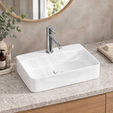 Rectangle Above Counter Ceramic Basin for Bathroom 450x280x110mm - Gloss White