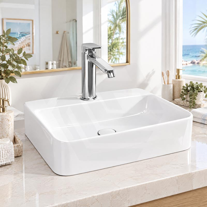 Rectangle Above Counter Ceramic Basin for Bathroom 450x280x110mm - Gloss White