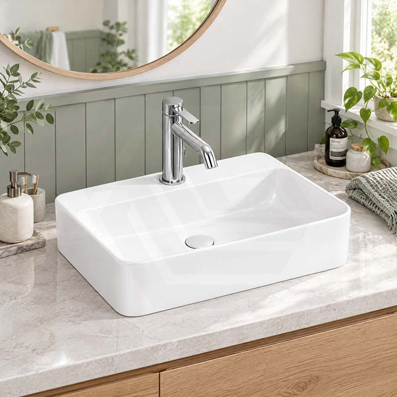Rectangle Above Counter Ceramic Basin for Bathroom 450x280x110mm - Gloss White