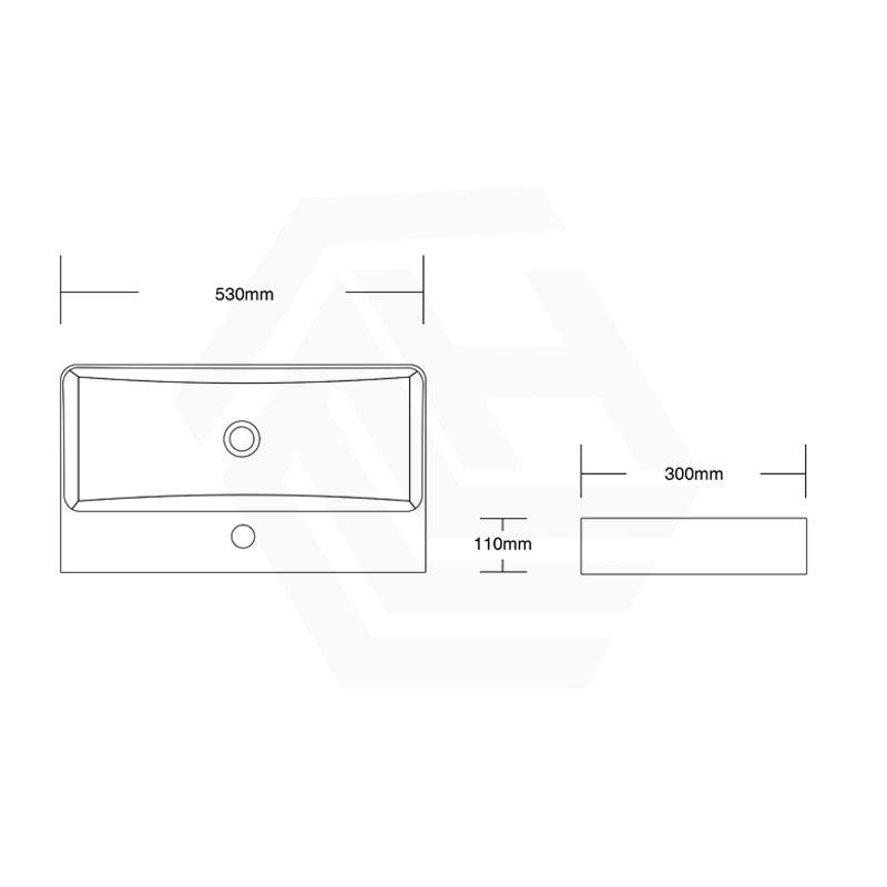 530x300x110mm Rectangle Above Counter Ceramic Basin Gloss White for Bathroom