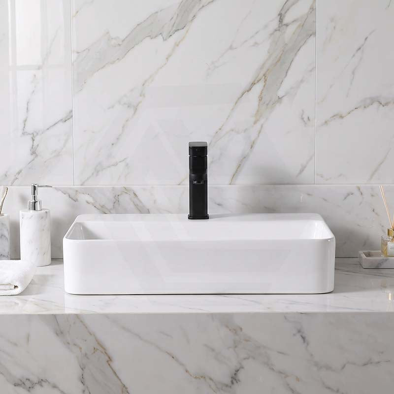Rectangle Above Counter Ceramic Basin for Bathroom 530x300x110mm - Gloss White