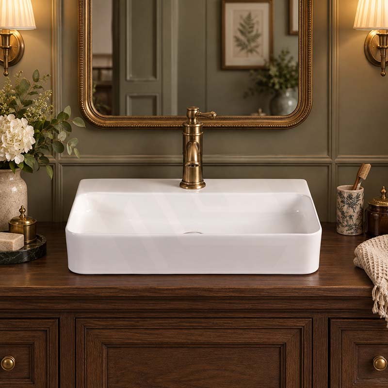 Rectangle Above Counter Ceramic Basin for Bathroom 530x300x110mm - Gloss White