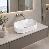 Infinity Oval Ceramic Above Counter Basin NO Overflow 530x300x115mm - Gloss White