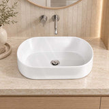 Infinity Oval Ceramic Above Counter Basin NO Overflow 530x300x115mm - Gloss White