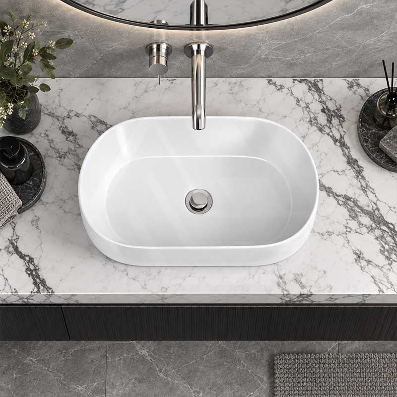 Infinity Oval Ceramic Above Counter Basin NO Overflow 530x300x115mm - Gloss White