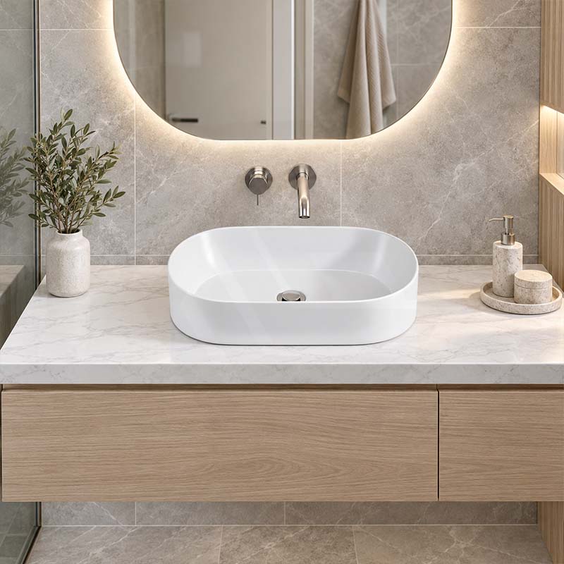 Infinity Oval Ceramic Above Counter Basin NO Overflow 530x300x115mm - Gloss White
