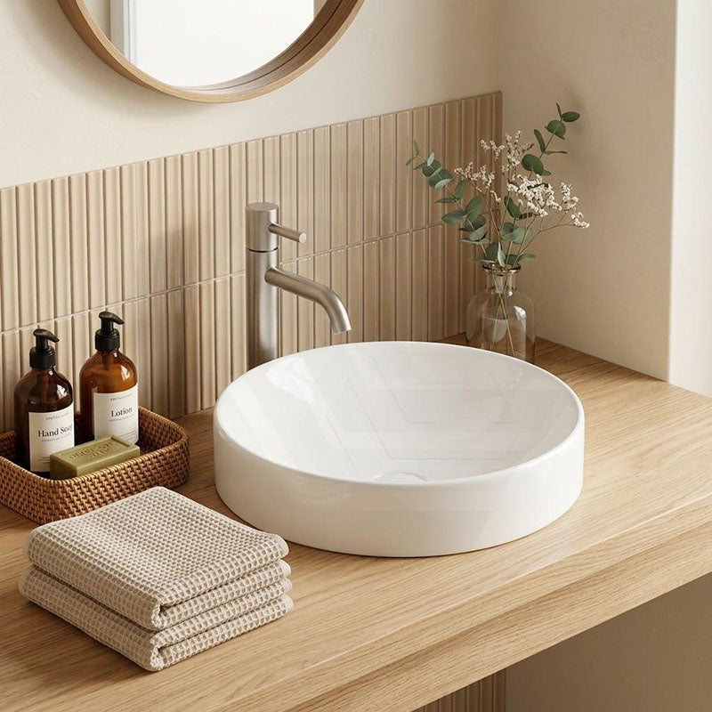 Ceramic Drop in/Above Counter Basin Round Inset Wash Basin 360x360x115mm - Matt/Gloss White