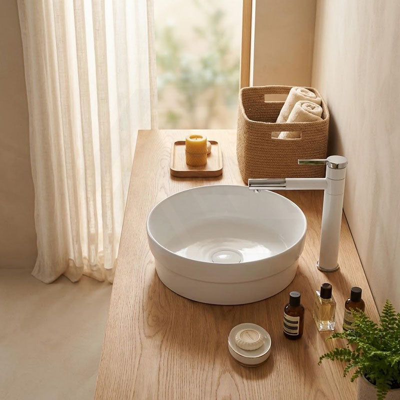 Ceramic Drop in/Above Counter Basin Round Inset Wash Basin 360x360x115mm - Matt/Gloss White