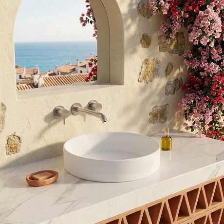Ceramic Drop in/Above Counter Basin Round Inset Wash Basin 360x360x115mm - Matt/Gloss White