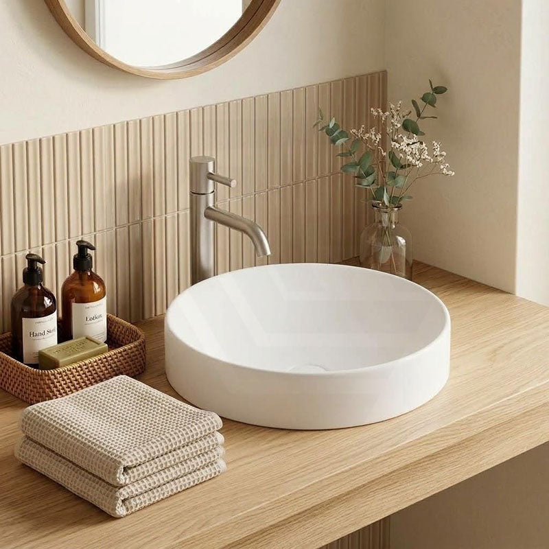Ceramic Drop in/Above Counter Basin Round Inset Wash Basin 360x360x115mm - Matt/Gloss White