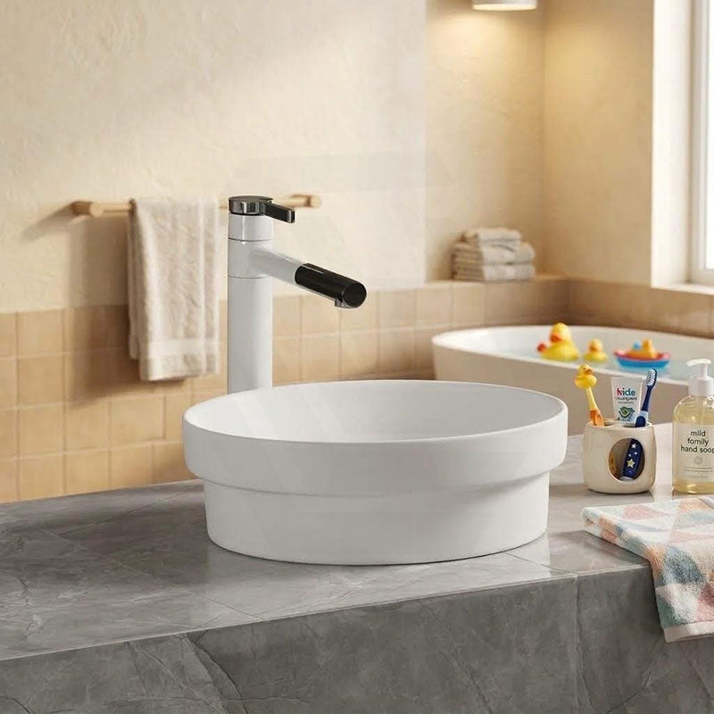 Ceramic Drop in/Above Counter Basin Round Inset Wash Basin 360x360x115mm - Matt/Gloss White