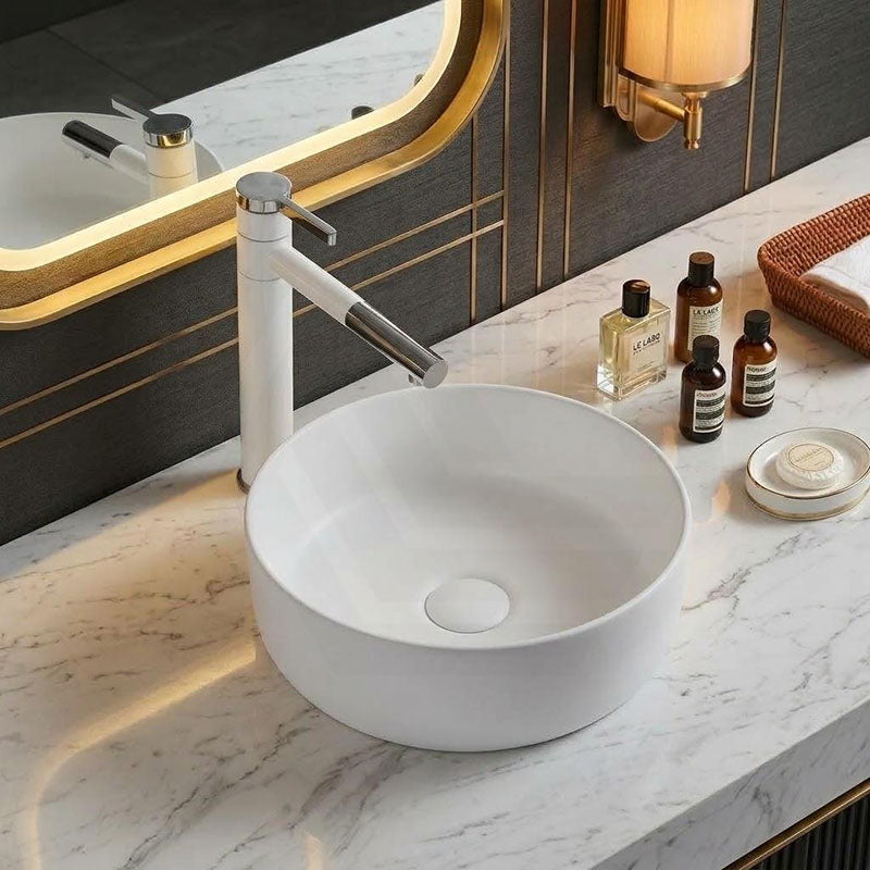 Ceramic Drop in/Above Counter Basin Round Inset Wash Basin 360x360x115mm - Matt/Gloss White