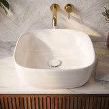Round-Edged Square Ceramic Above Counter Bathroom Basin Ultra Slim 375x375x120mm - Gloss White