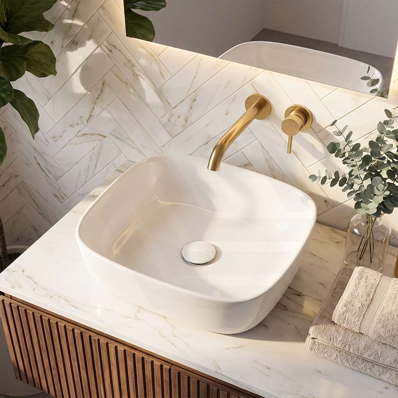 Round-Edged Square Ceramic Above Counter Bathroom Basin Ultra Slim 375x375x120mm - Gloss White