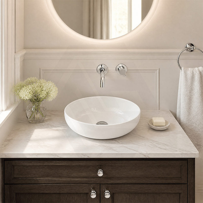 Infinity Round Ceramic Above Counter Basin No Overflow 360x360x105mm - Gloss White