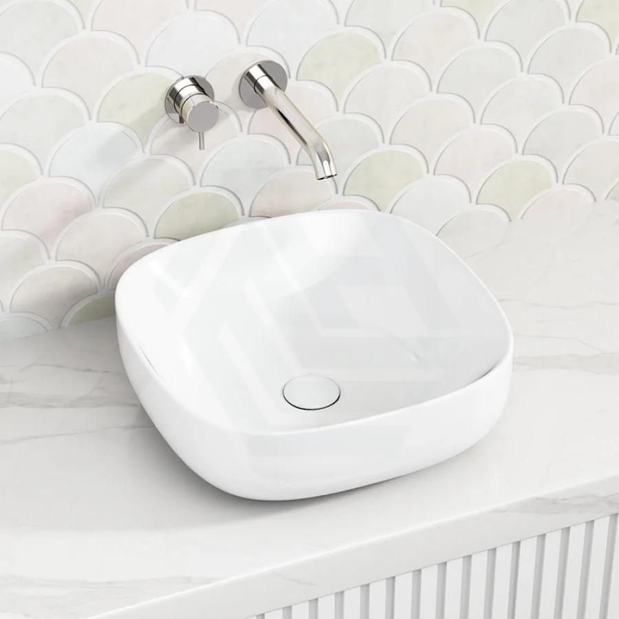 Infinity 410x410x145mm Gloss White Ceramic Round-Edged Square Above Counter Basin