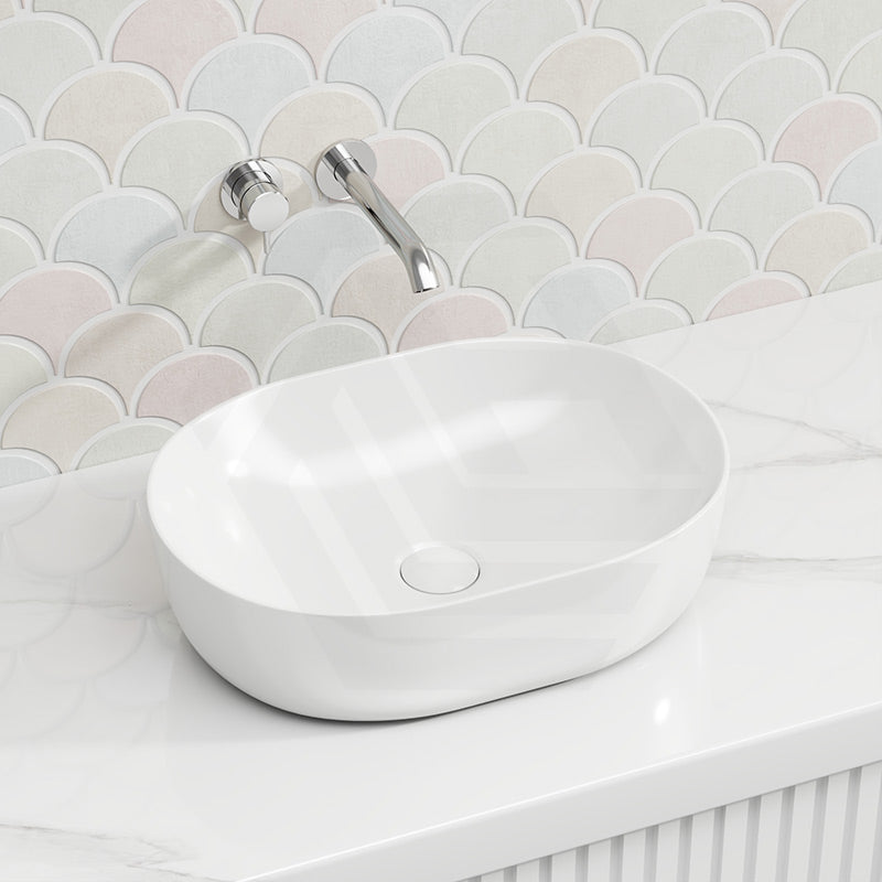 Oval Above Counter Ceramic Basin 490x350x135mm - Gloss White