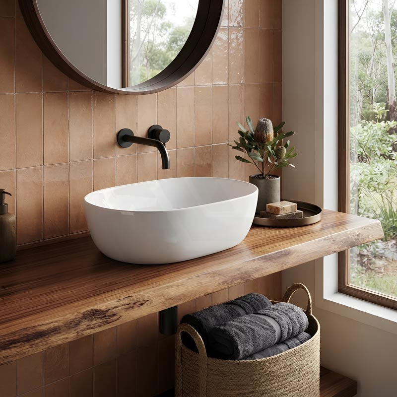 Oval Above Counter Ceramic Basin 490x350x135mm - Gloss White