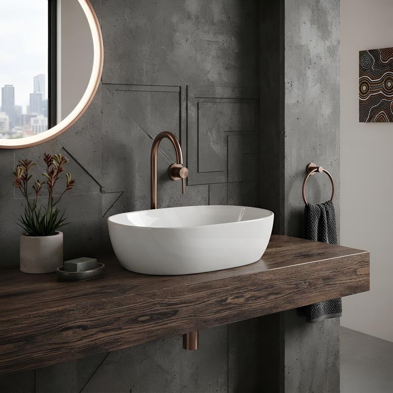 Oval Above Counter Ceramic Basin 490x350x135mm - Gloss White