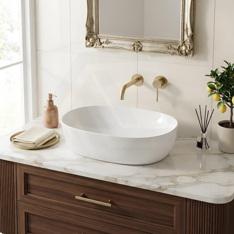 Oval Above Counter Ceramic Basin 490x350x135mm - Gloss White