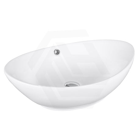 590x380x195mm Oval Above Counter Ceramic Basin with Overflow - Gloss White