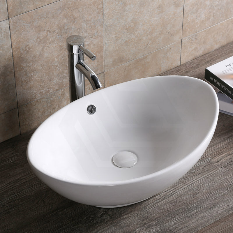 Oval Above Counter Ceramic Basin with Overflow 590x380x195mm - Gloss White