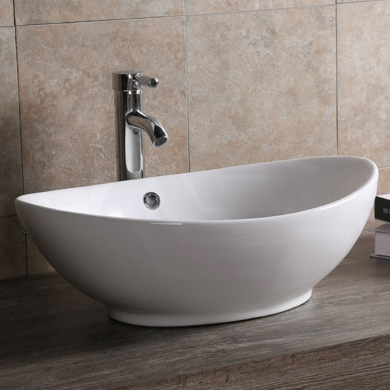 Oval Above Counter Ceramic Basin with Overflow 590x380x195mm - Gloss White