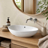 Oval Above Counter Ceramic Basin with Overflow 590x380x195mm - Gloss White