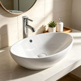 Oval Above Counter Ceramic Basin with Overflow 590x380x195mm - Gloss White