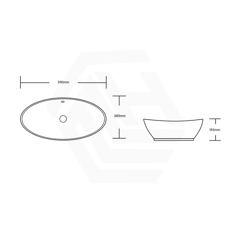Oval Above Counter Ceramic Basin with Overflow 590x380x195mm - Gloss White