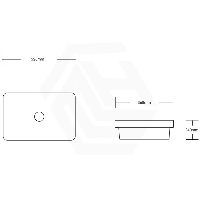 528x368x140mm Rectangle Gloss White Ceramic Inset/Above Counter Basin NO Overflow