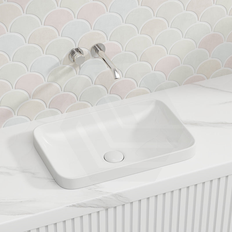 528x368x140mm Rectangle Gloss White Ceramic Inset/Above Counter Basin NO Overflow