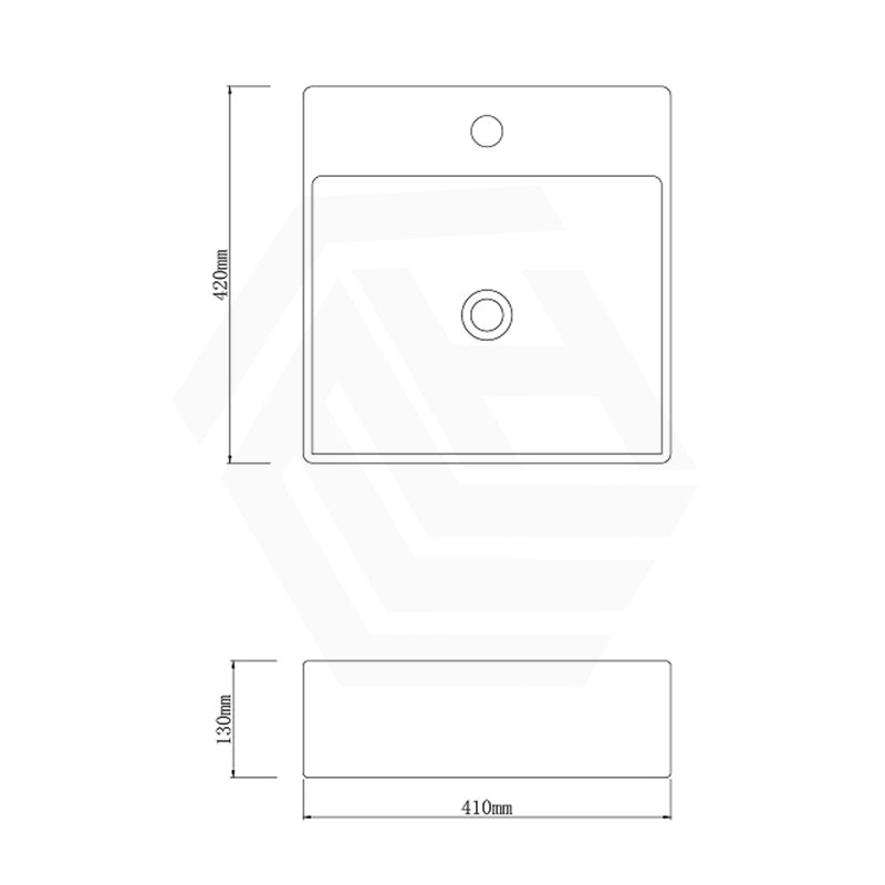 Rectangle Above Counter / Wall Hung Ceramic Basin One Tap Hole 410x420x130mm - Gloss White