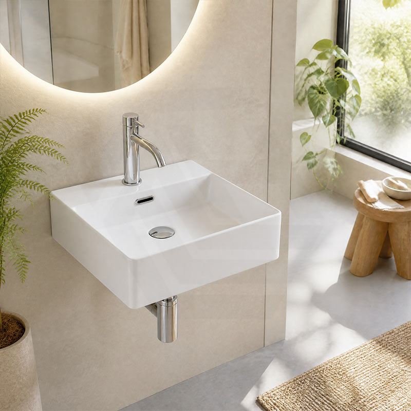 Rectangle Above Counter / Wall Hung Ceramic Basin One Tap Hole 410x420x130mm - Gloss White