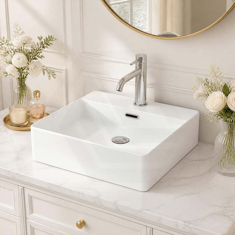 Rectangle Above Counter / Wall Hung Ceramic Basin One Tap Hole 410x420x130mm - Gloss White