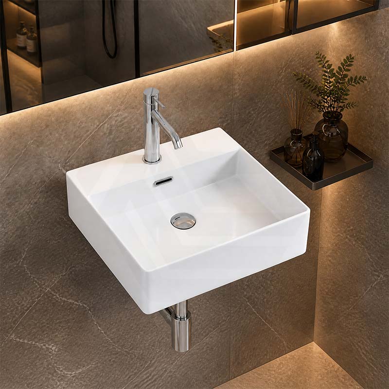 Rectangle Above Counter / Wall Hung Ceramic Basin One Tap Hole 410x420x130mm - Gloss White