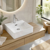 Rectangle Above Counter / Wall Hung Ceramic Basin One Tap Hole 410x420x130mm - Gloss White