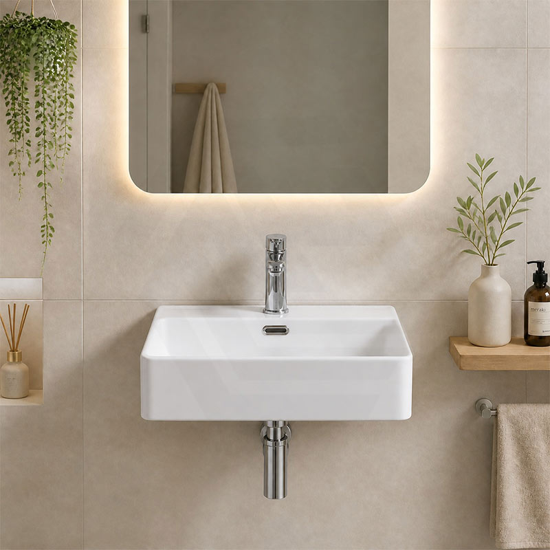 Above Counter/Wall Hung Rectangle Ceramic Basin One Tap Hole 500x420x130mm - Gloss White