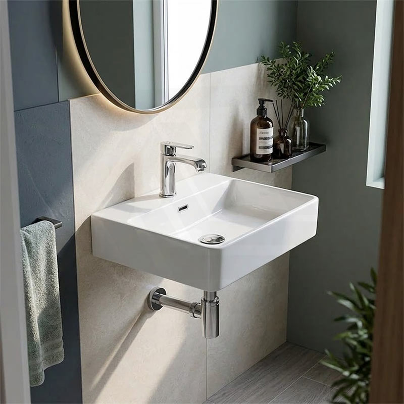 Above Counter/Wall Hung Rectangle Ceramic Basin One Tap Hole 500x420x130mm - Gloss White